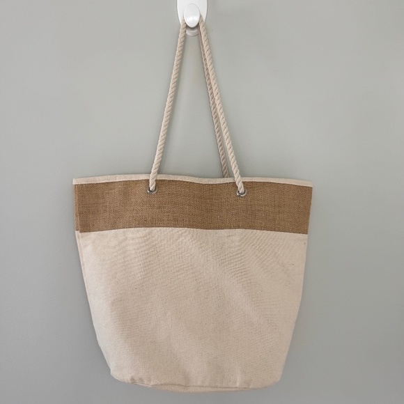 Jute Canvas Rope Tote Bag - Picture 1 of 11